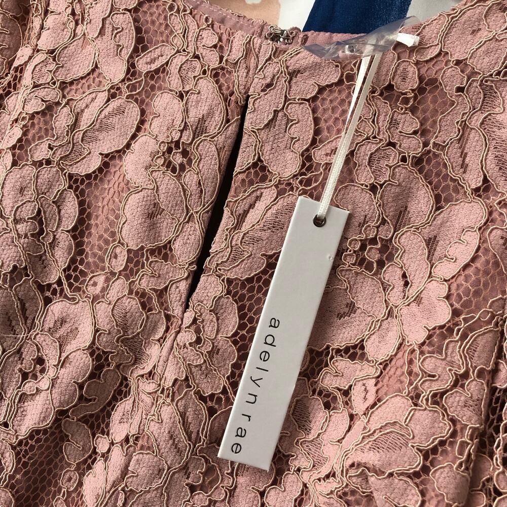 Adelyn Rae Dusty Pink Puff Sleeve Peplum Floral Lace Blouse Size XS - Picture 11 of 12